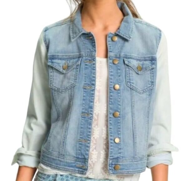 Vintage Looking Jean Jacket Rubbish 2 Tone Cotton Denim WOMEN'S WOMAN'S Medium - Picture 1 of 7